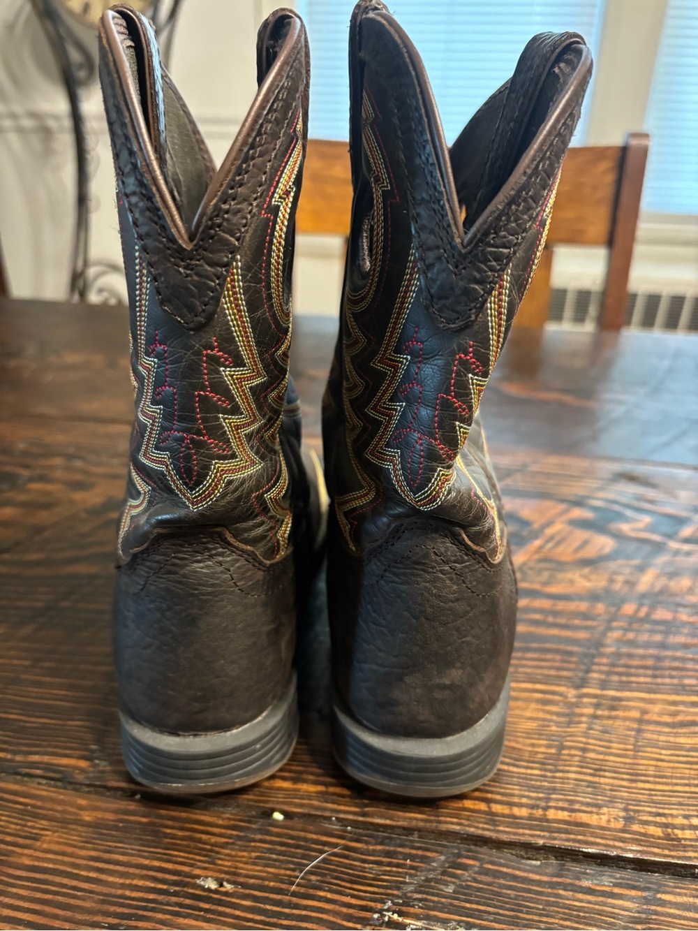 Big Boy Durango Brown Leather Western Cowboy Boots - Multicolor Stitch Detail - Picture 7 of 10